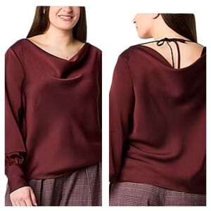 Worthington Burgundy Maroon Blouse Long Sleeve Top Size Medium